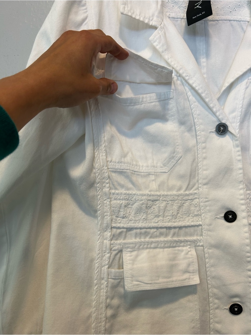 White Utility Button-Front Jacket by Rina - Picture 7 of 11